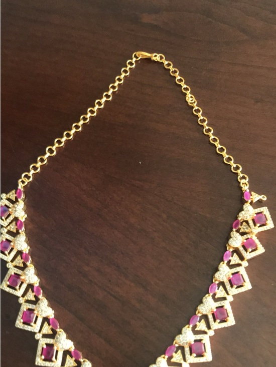 Gold-Tone red Stone Statement Necklace - Picture 8 of 9